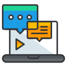 A laptop with a speech bubble on top of it