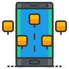 A cell phone with yellow seats on it