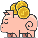 Una hucha con un montón de monedas encima