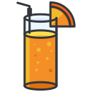 Um copo de suco de laranja com canudo