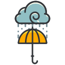 An umbrella with a cloud above it