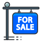 A blue for sale sign hanging from a pole