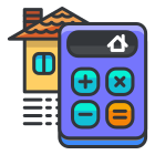 Ein Taschenrechner mit einem Haus im Hintergrund