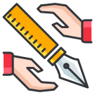 Two hands holding a pencil and a ruler