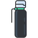 A black water bottle with a green cap