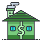 A green house with a dollar sign in front of it