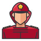 A man in a red fireman's uniform