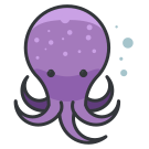 A purple octopus is swimming in the water