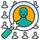 A person looking through a magnifying glass