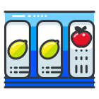 A cartoon of a vending machine with apples and lemons