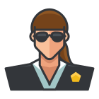 A woman wearing sunglasses and a police uniform