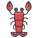 Una langosta roja con dos patas y dos ojos