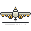 An airplane with a long tail and two wheels