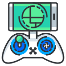 A video game controller with a phone on top of it