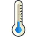 A thermometer icon with a long shadow