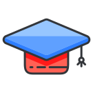 A blue and red graduation cap on a white background