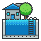 Ein Haus mit einem Baum im Wasser