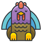 Ein lila-gelber Vogel, der auf einem weißen Hintergrund sitzt