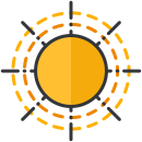 A yellow sun with rays coming out of it