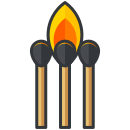 Drei Stöcke mit einer Flamme darauf