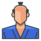 A man with a blue robe on his head