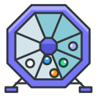 Une roue de la fortune est représentée sur un fond blanc