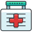 A medical bag with a red cross on it