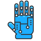 A blue hand that is holding something in it