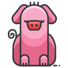 Um porco rosa sentado de olhos fechados