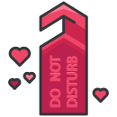A red bottle with hearts around it that says don't disturb