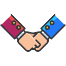 Two hands shaking each other over a white background