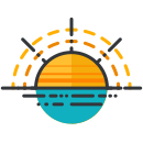 The sun is shining over a body of water