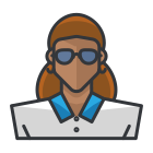 A woman with sunglasses is looking at a laptop