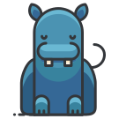 Un hipopótamo azul sentado con los ojos cerrados