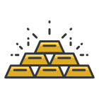 Uma pilha de barras de ouro com uma luz saindo dela