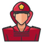 A man in a red fireman's uniform