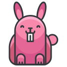 A pink bunny sitting on top of a white background