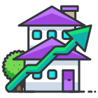 A house with a green arrow going up