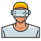A man with a blindfold on his face