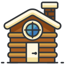 A small wooden house with a cross on the roof