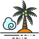 A palm tree sitting on top of a small island