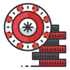 A stack of red and white dominos next to a red and white clock