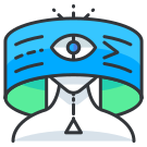 A person with a blue visor on their head