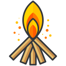 A campfire with a stick sticking out of it