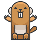 Eine Cartoonfigur eines braunen Hundes mit erhobenen Händen