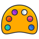 Um desenho de um pincel amarelo com pontos multicoloridos