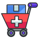 A shopping cart with a cross on it