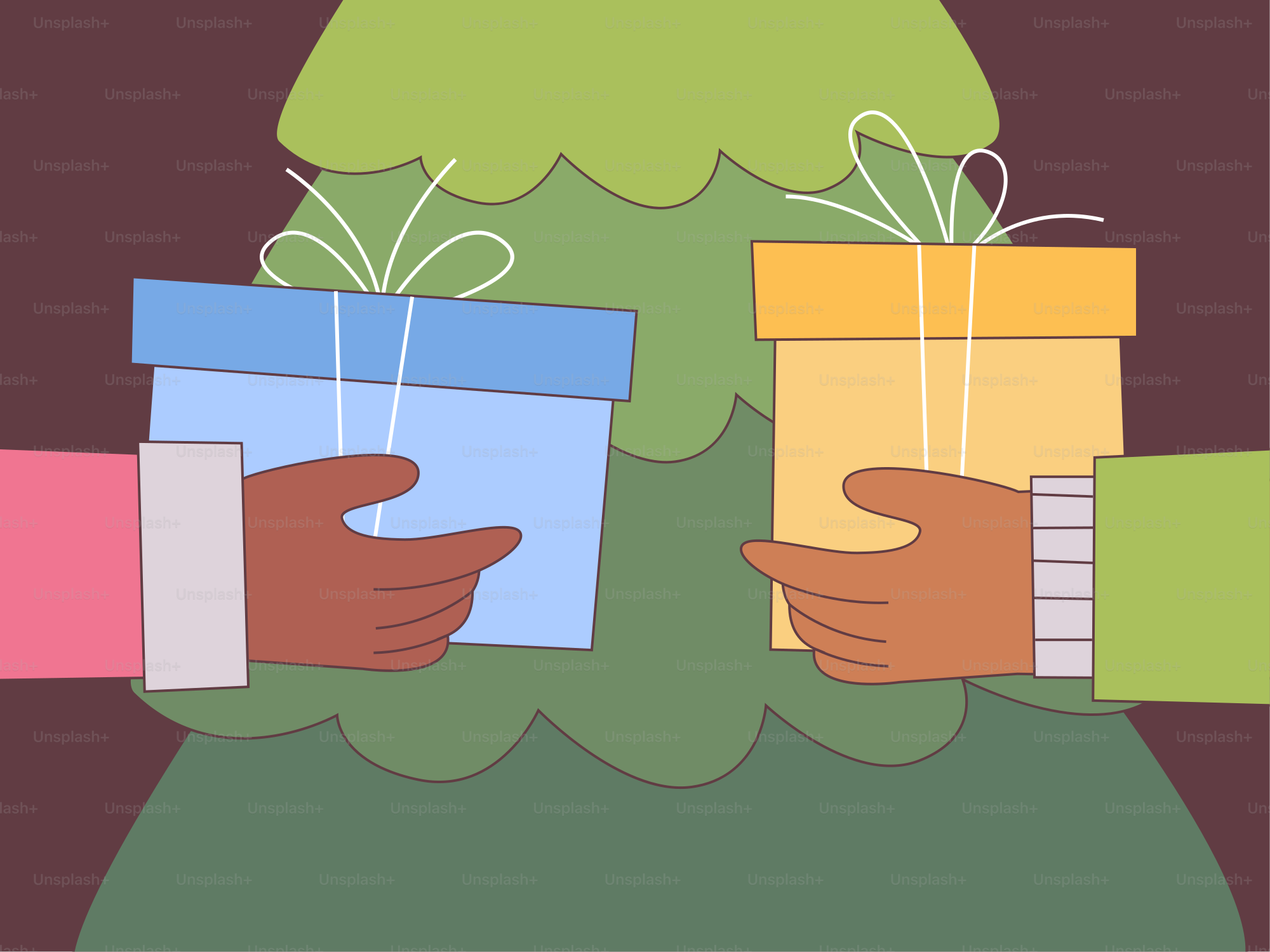 A person holding a bunch of presents under a christmas tree