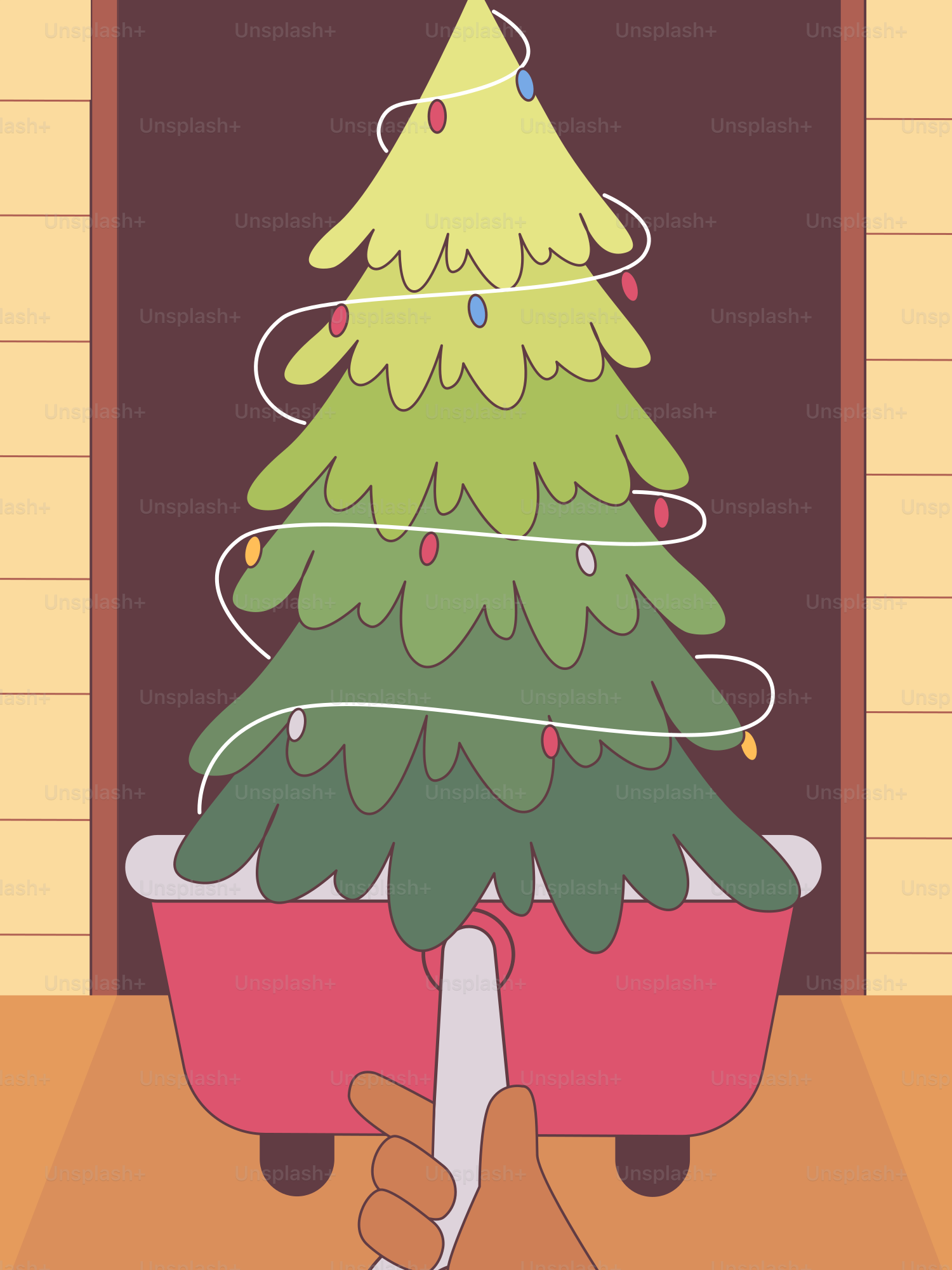 A christmas tree sitting on top of a potted plant