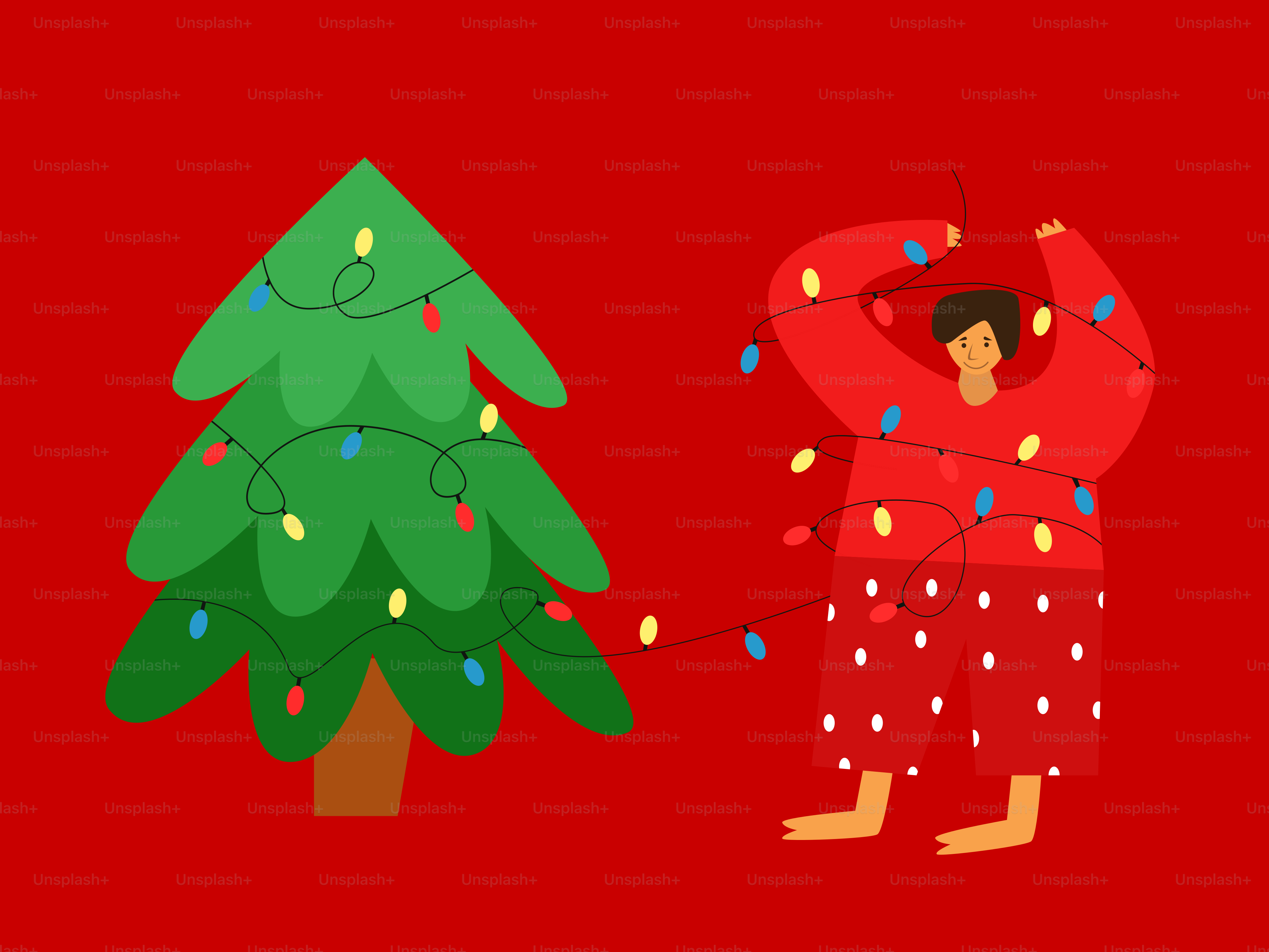 A person standing next to a christmas tree